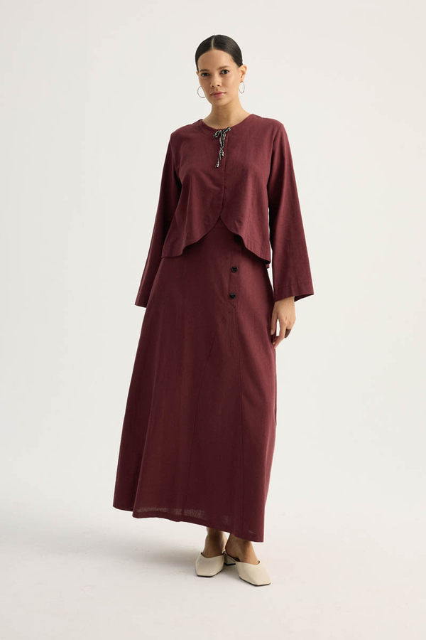 Fiyonklu Sayina Etek Takım Bordo - 6