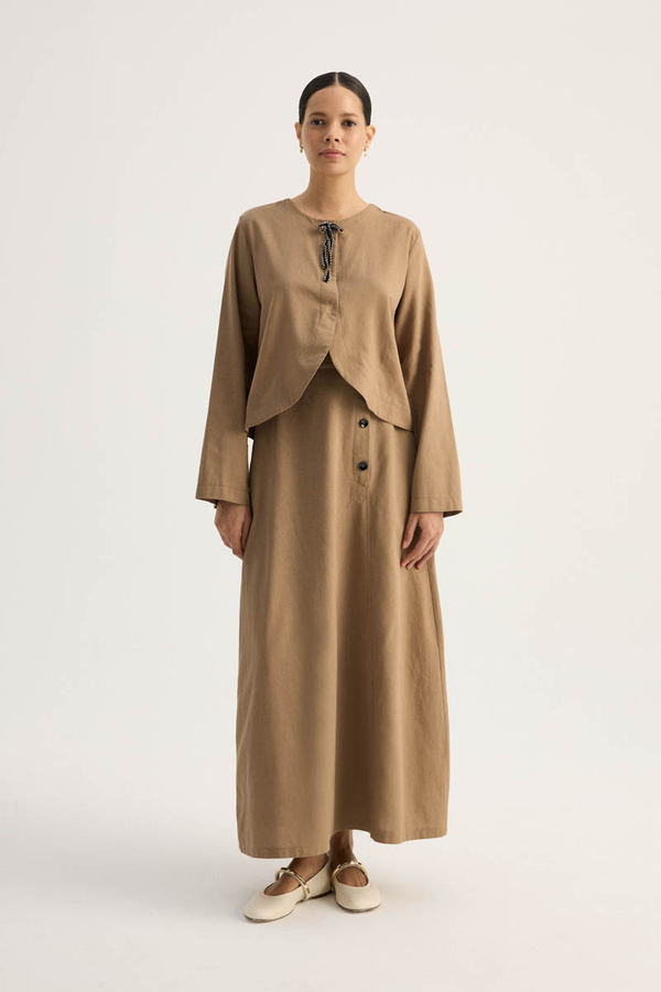 Fiyonklu Sayina Etek Takım Camel - 3