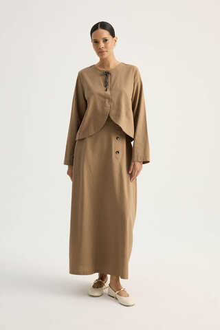 Fiyonklu Sayina Etek Takım Camel - 4