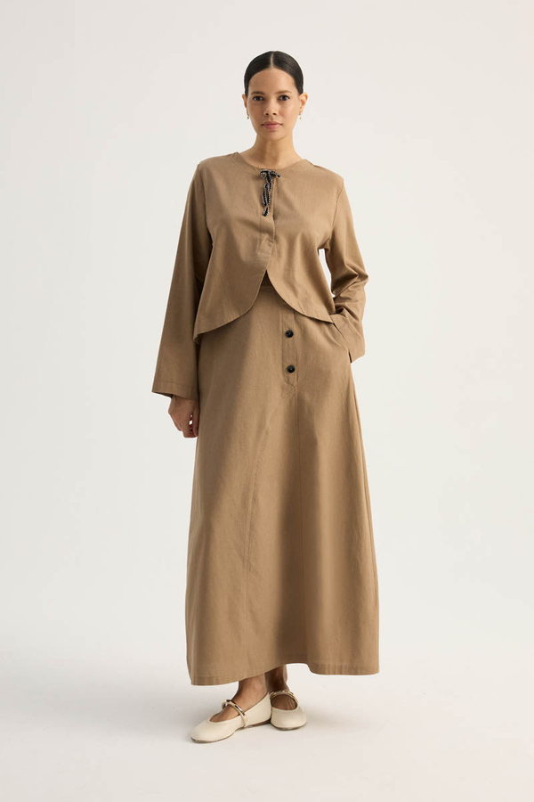 Fiyonklu Sayina Etek Takım Camel - 9