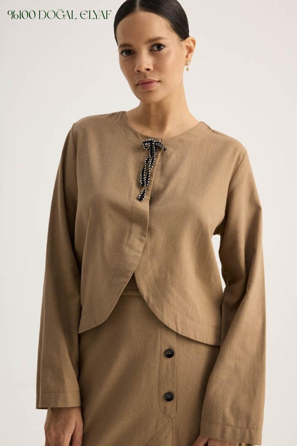 Fiyonklu Sayina Etek Takım Camel 