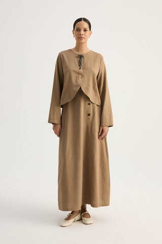 Fiyonklu Sayina Etek Takım Camel - 3