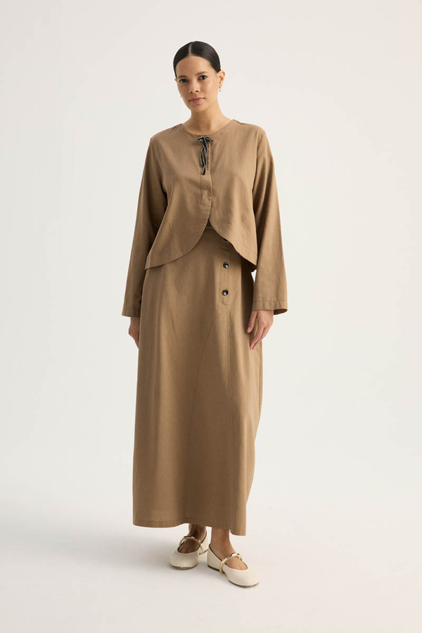 Fiyonklu Sayina Etek Takım Camel - 4