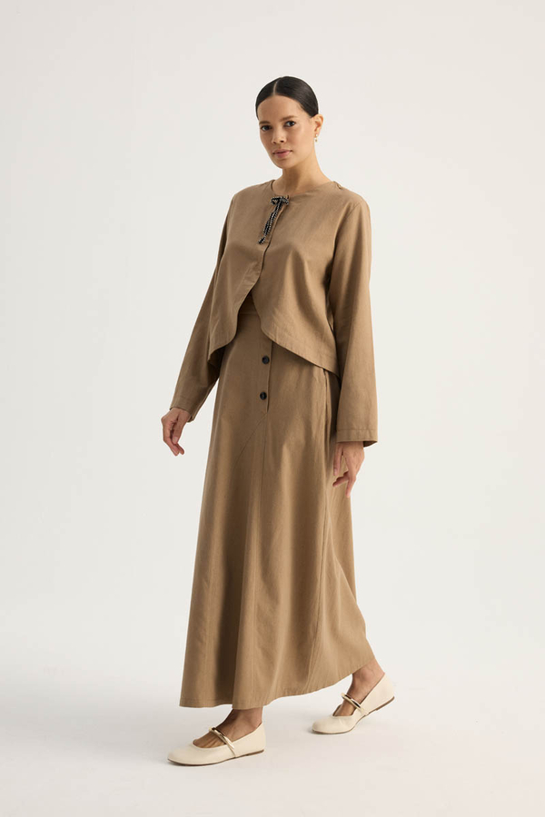 Fiyonklu Sayina Etek Takım Camel - 10