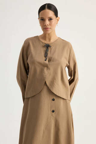 Fiyonklu Sayina Etek Takım Camel - 5