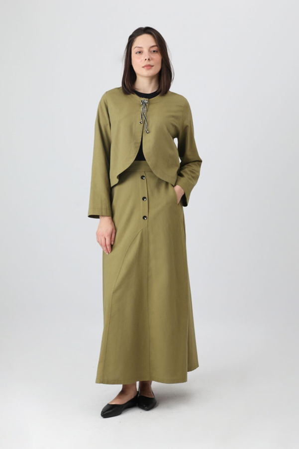 Fiyonklu Sayina Etek Takım Haki - 3