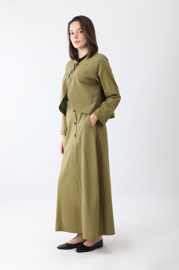 Fiyonklu Sayina Etek Takım Haki - 4