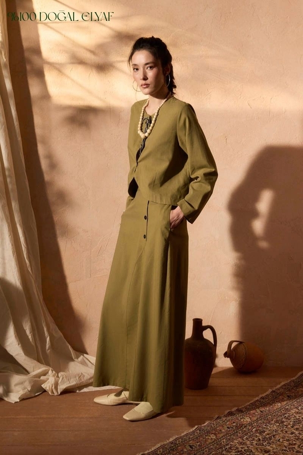 Fiyonklu Sayina Etek Takım Haki 