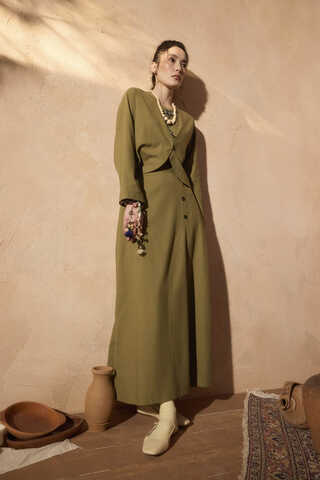 Fiyonklu Sayina Etek Takım Haki - 2