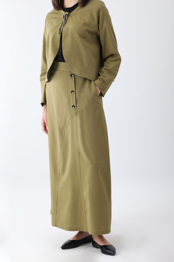 Fiyonklu Sayina Etek Takım Haki - 5