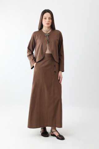 Fiyonklu Sayina Etek Takım Kahverengi - 6