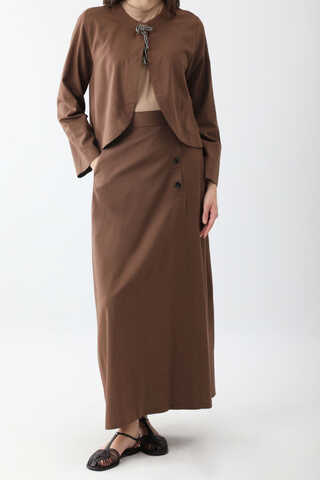 Fiyonklu Sayina Etek Takım Kahverengi - 7