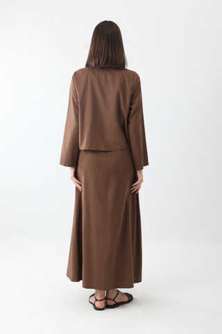 Fiyonklu Sayina Etek Takım Kahverengi - 8