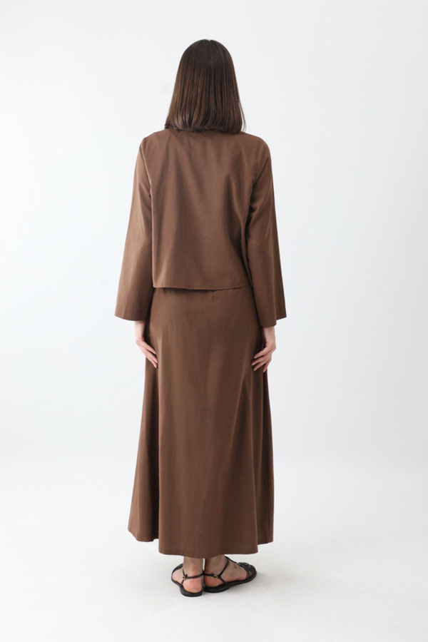 Fiyonklu Sayina Etek Takım Kahverengi - 8