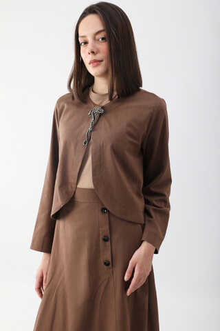 Fiyonklu Sayina Etek Takım Kahverengi - 11