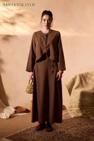 Fiyonklu Sayina Etek Takım Kahverengi - 1