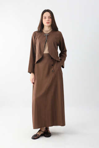 Fiyonklu Sayina Etek Takım Kahverengi - 4