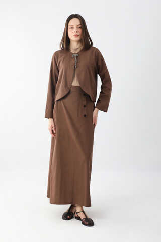 Fiyonklu Sayina Etek Takım Kahverengi - 5