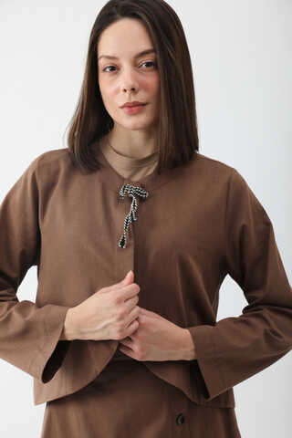 Fiyonklu Sayina Etek Takım Kahverengi - 9