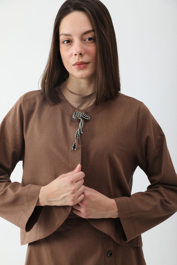 Fiyonklu Sayina Etek Takım Kahverengi - 9