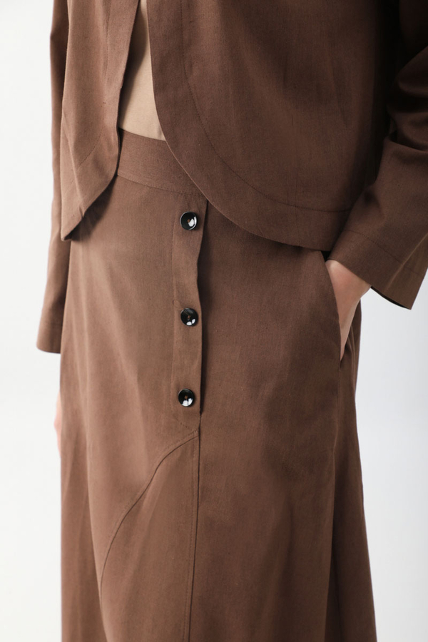 Fiyonklu Sayina Etek Takım Kahverengi - 10