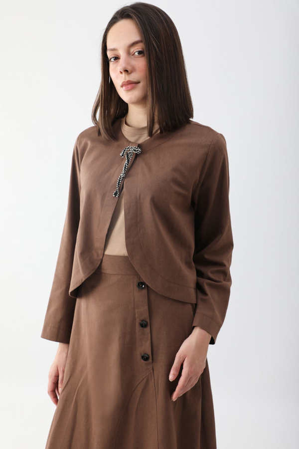 Fiyonklu Sayina Etek Takım Kahverengi - 11