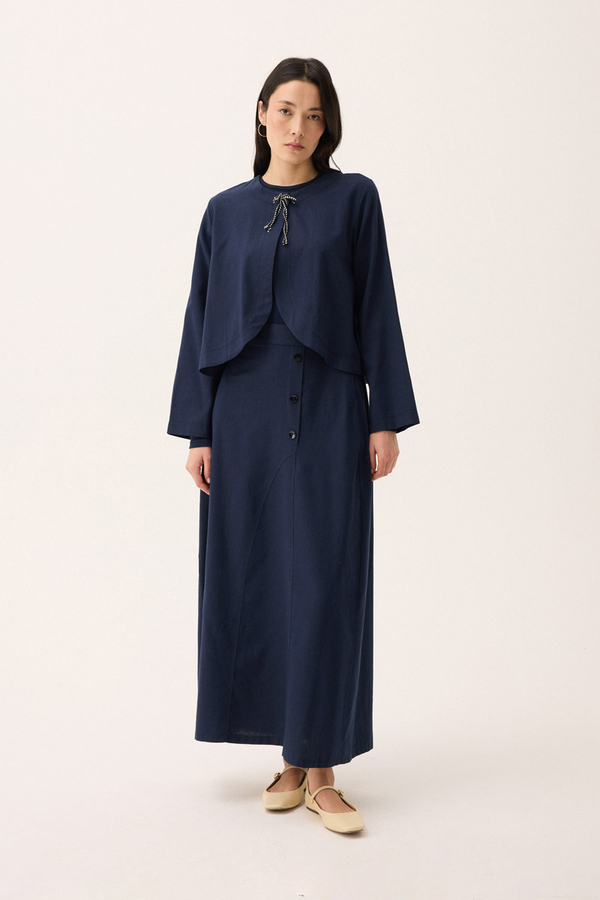 Fiyonklu Sayina Etek Takım Lacivert - 2