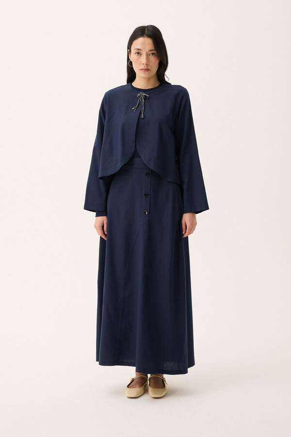 Fiyonklu Sayina Etek Takım Lacivert - 7