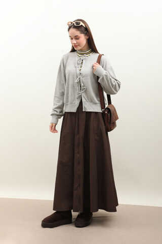 Fiyonklu Triko Hırka Gri - 2