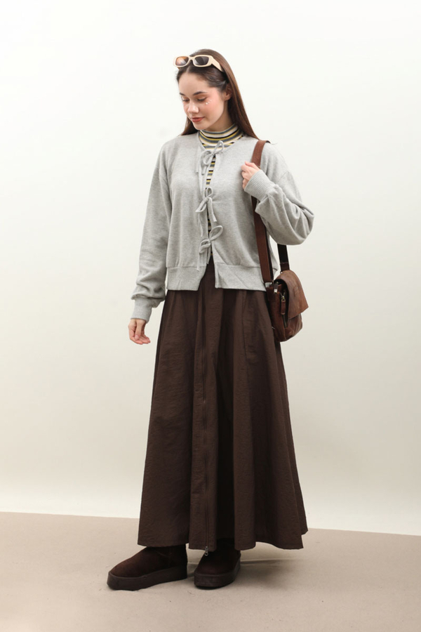 Fiyonklu Triko Hırka Gri - 2