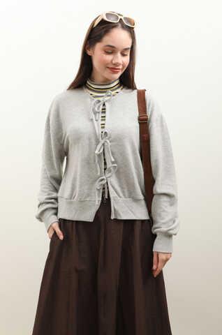 Fiyonklu Triko Hırka Gri - 1