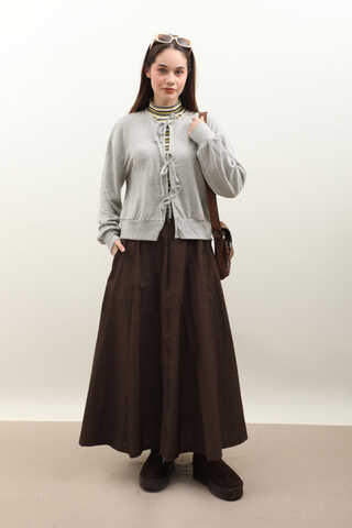 Fiyonklu Triko Hırka Gri - 3