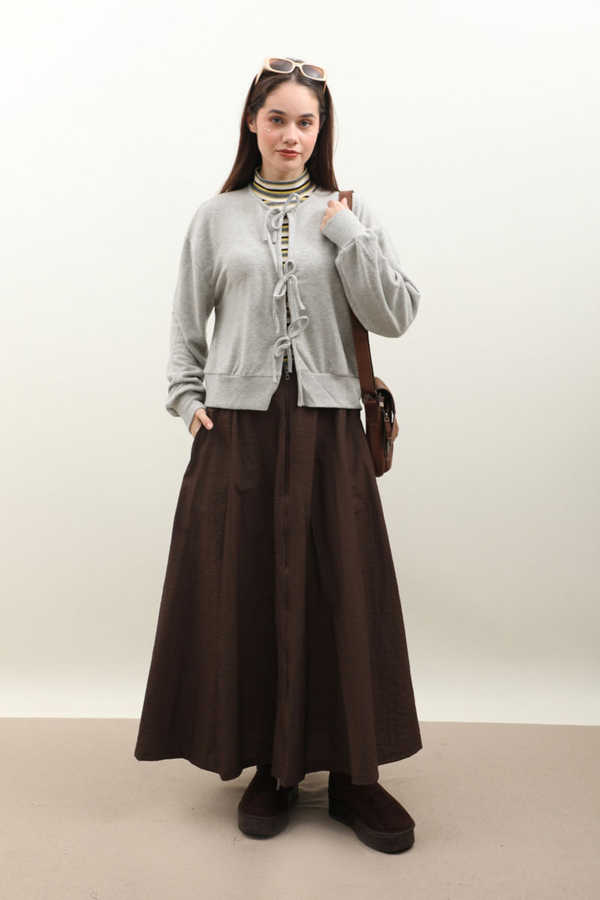 Fiyonklu Triko Hırka Gri - 3