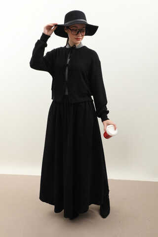 Fiyonklu Triko Hırka Siyah - 1