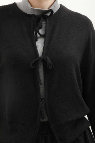 Fiyonklu Triko Hırka Siyah - 3