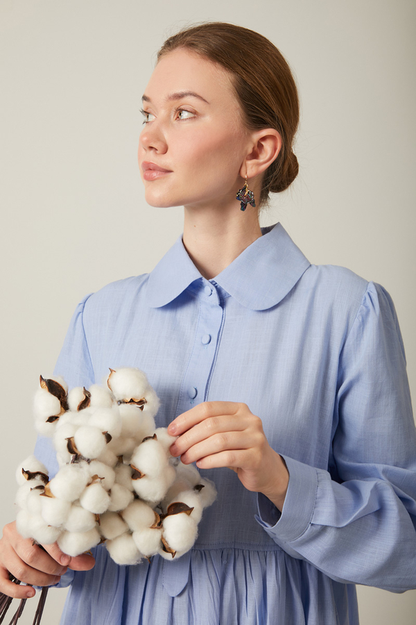 Flamlı Pamuk Elbise Bebe Mavisi - 4