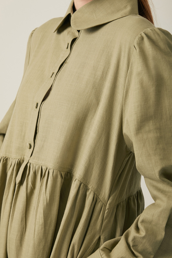 Flamlı Pamuk Elbise Haki - 14