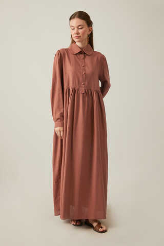 Flamlı Pamuk Elbise Kiremit - 8