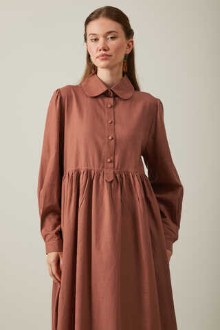 Flamlı Pamuk Elbise Kiremit - 10