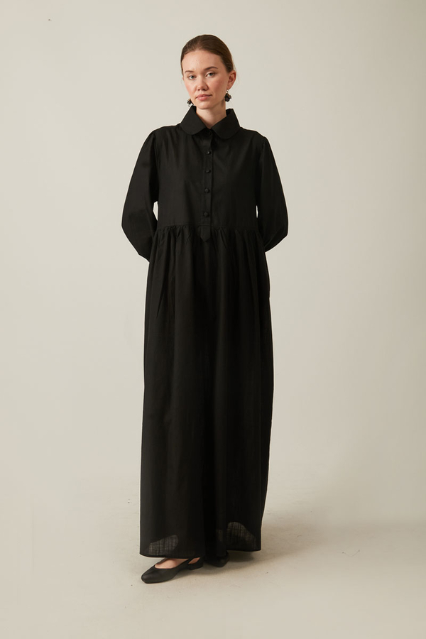 Flamlı Pamuk Elbise Siyah - 4