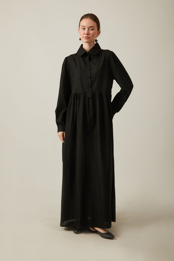 Flamlı Pamuk Elbise Siyah - 6