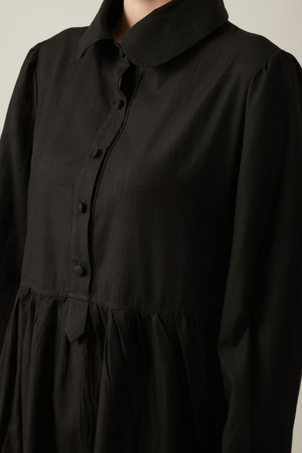 Flamlı Pamuk Elbise Siyah - 3