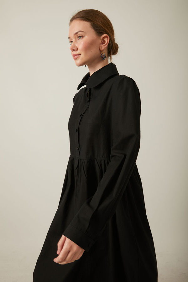 Flamlı Pamuk Elbise Siyah - 8