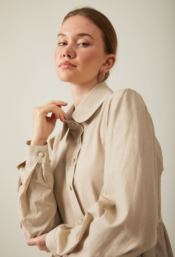 Flamlı Pamuk Elbise Taş - 3