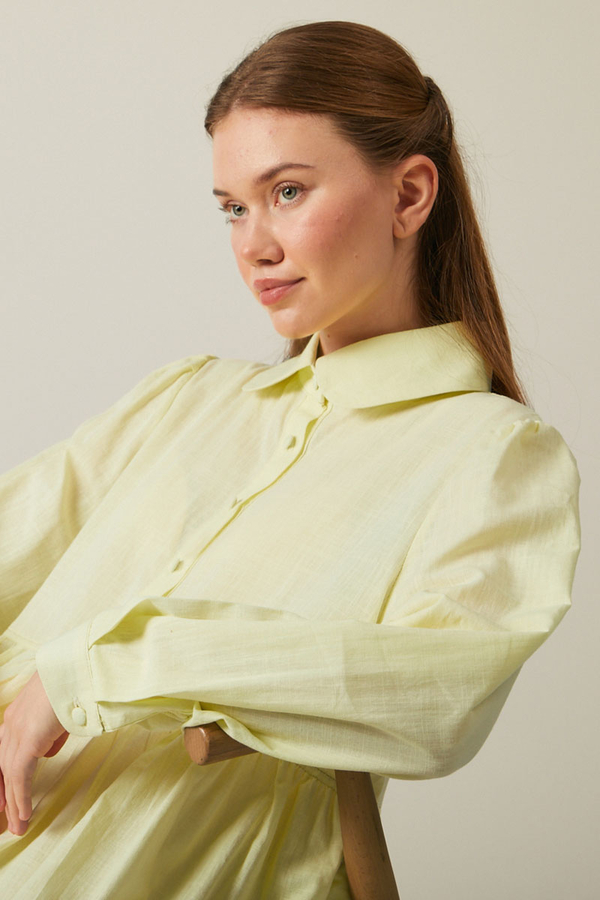 Flamlı Pamuk Elbise Tereyağı Sarısı - 11