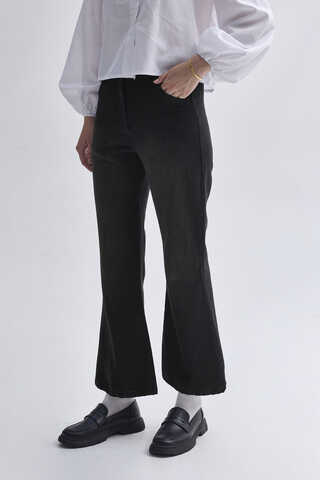 Flared Denim Pants Black - 1