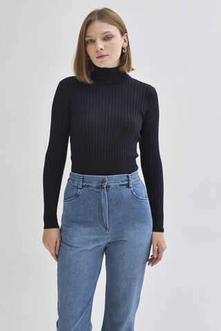 Flared Denim Pants Blue - 4