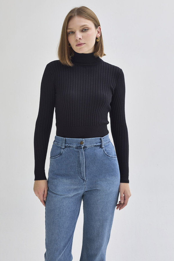 Flared Denim Pants Blue - 4