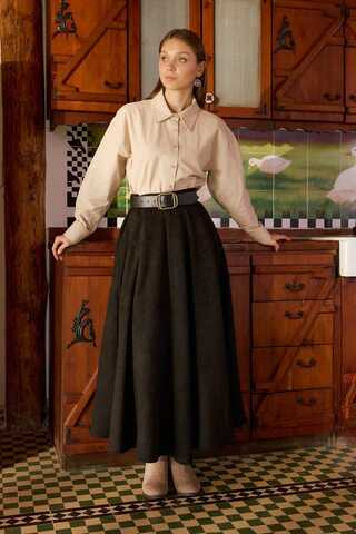 Flared Suede Skirt Black - 1