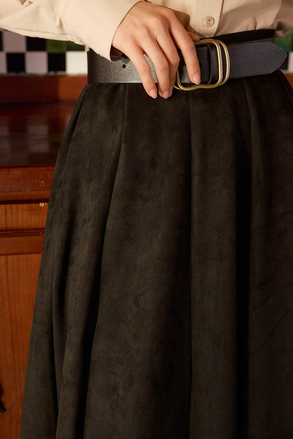 Flared Suede Skirt Black - 5